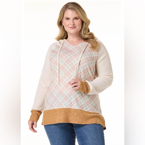 Cato Sweaters - Cato Women’s Plus Size 26/28W Check Sherpa Trimmed Hoodie New